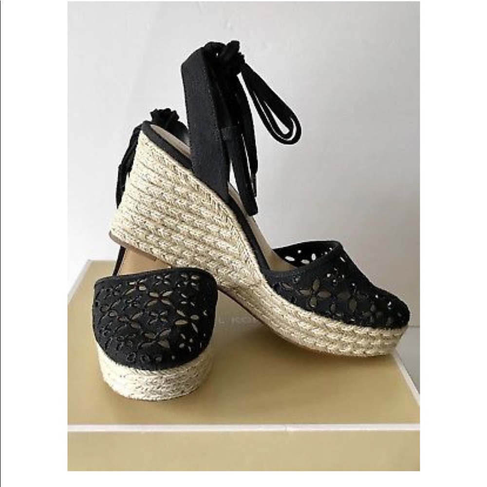 Michael Kors Black Eyelet Darci Closed Toe Wedge